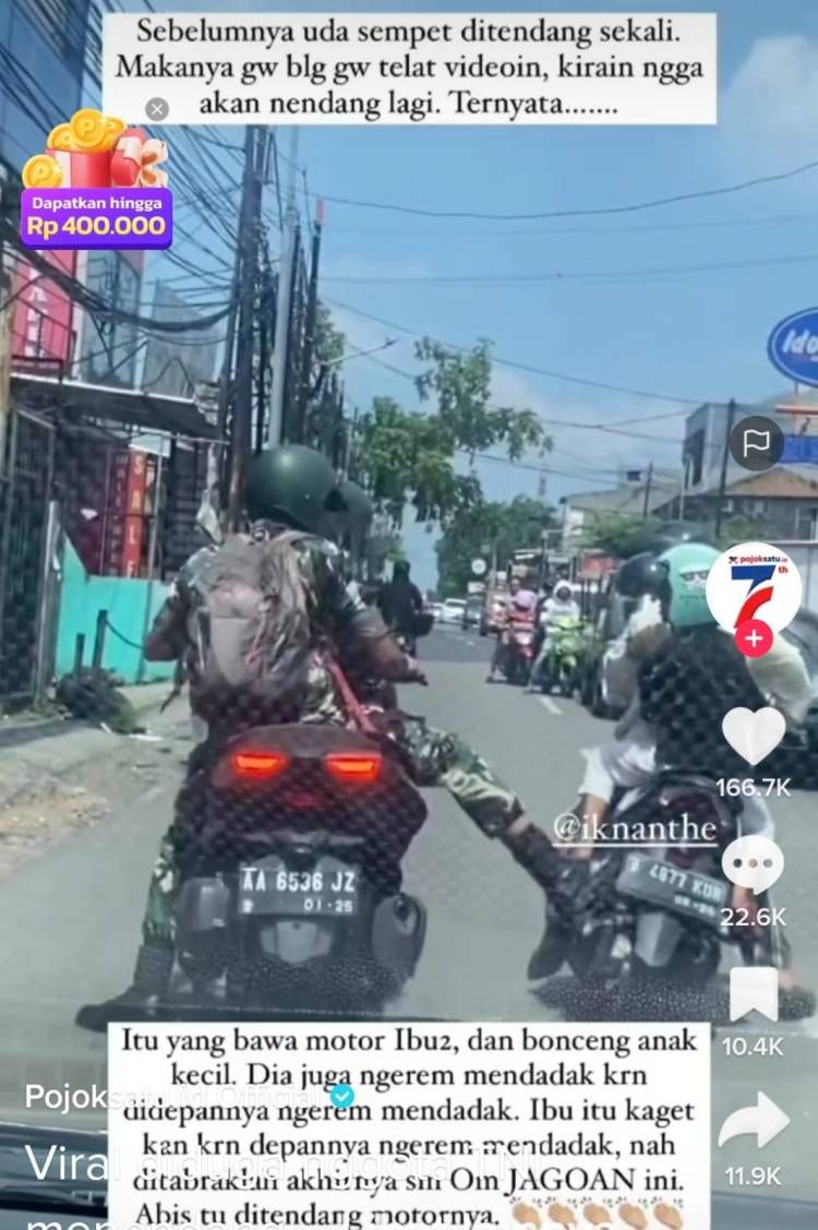 Tindakan tak Terpuji Oknum Prajurit TNI Tendang Sepeda Motor Ibu Bonceng Anak, Kapuspen TNI : Panglima Minta Maaf dan Pelaku Sudah Ditahan