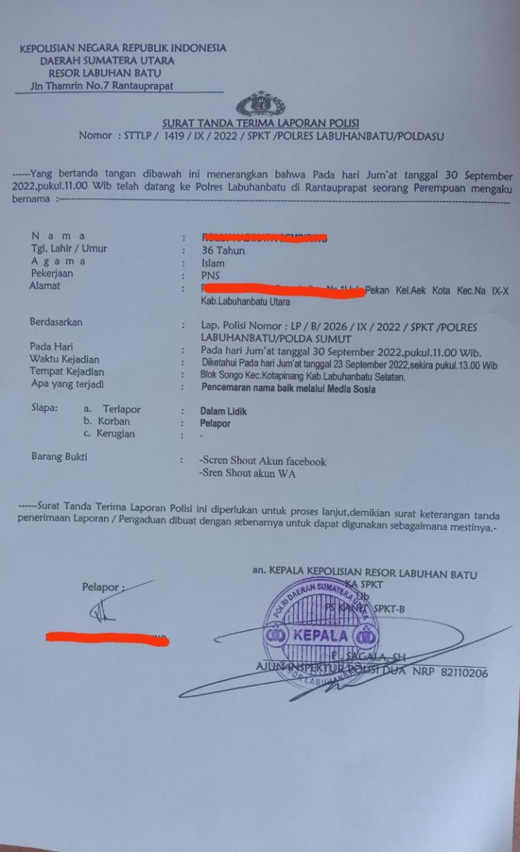 Dugaan Kekerasan Oknum PNS Diskominfo Labuhanbatu Terhadap Siswi PKL Disinyalir Hoax